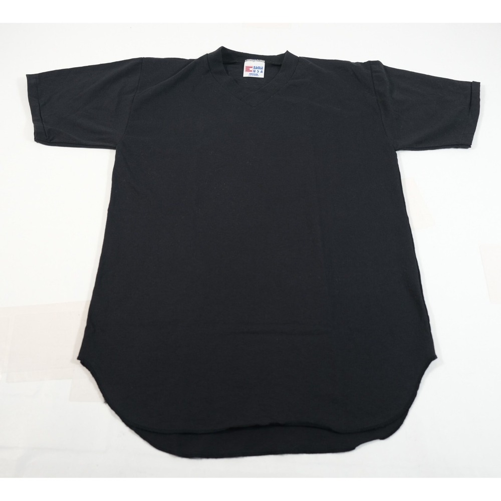 Eagle USA T-Shirt Mens Medium Black Vintage 90s V-Neck‎ Curved Hem Made In USA